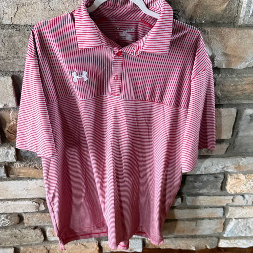 Under Armour Men's Polo Shirt in Red and White Stripes